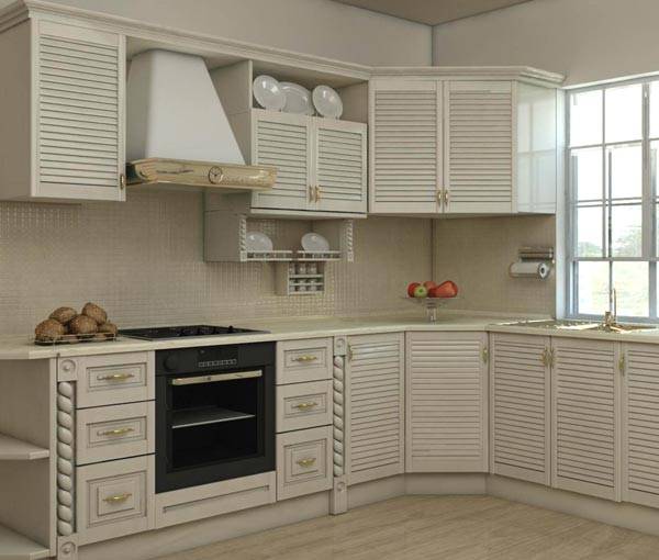 Kitchen set with louvered door front