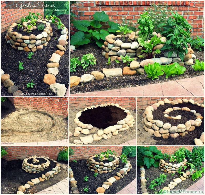 Disposition progressive des parterres de fleurs en pierres