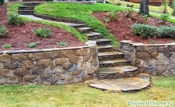 Terrace with an entrance and stone walls