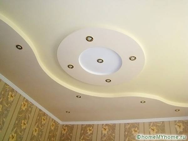 Двустепенни тавани от гипсокартон: снимка