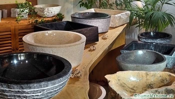 Stone washbasins have an unusual design