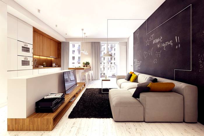 Σύγχρονη βάση τηλεόρασης: η φωτογραφία δείχνει τα πλεονεκτήματα των μεγάλων επίπλων