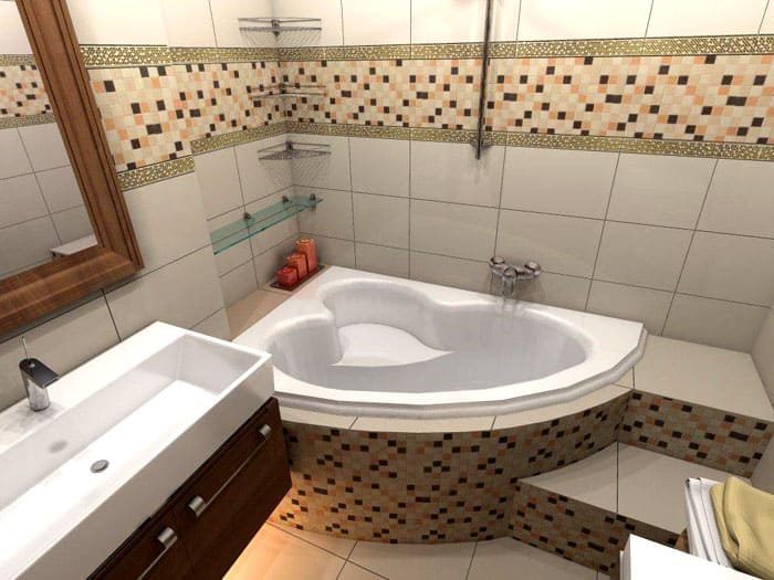 Corner can be tiled or mosaic