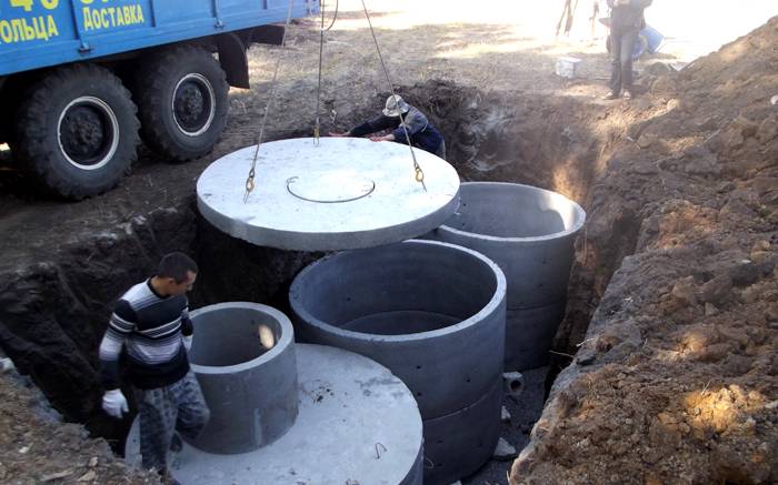 Installation of a sump from reinforced concrete rings