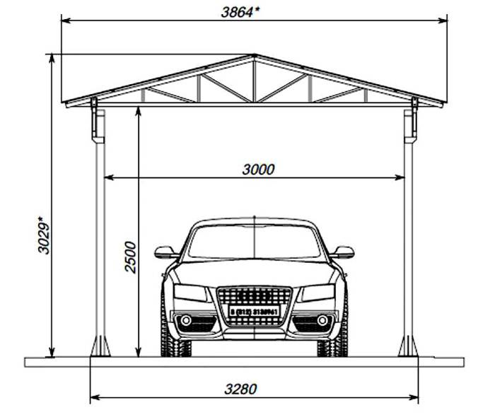 Drawing of a canopy with a gable roof