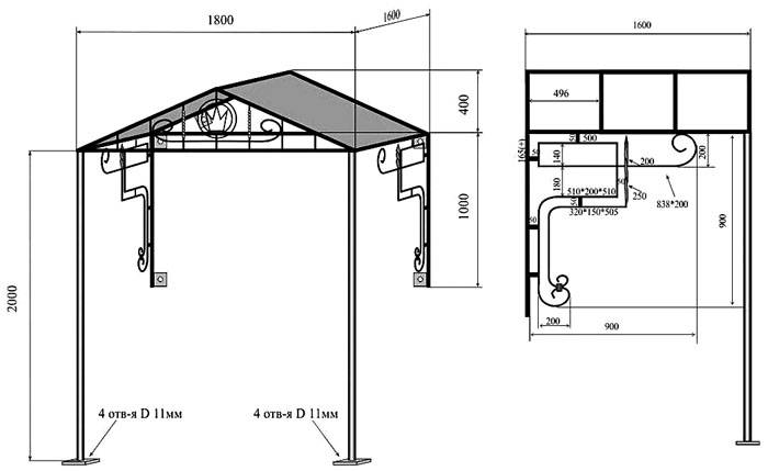 The drawings indicate functional and decorative details, mark the places and methods of their attachment