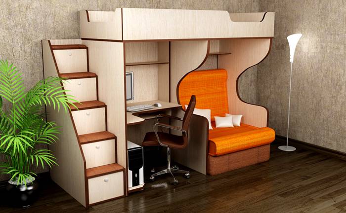 Комбинирано таванско легло за тийнейджър с диван долу