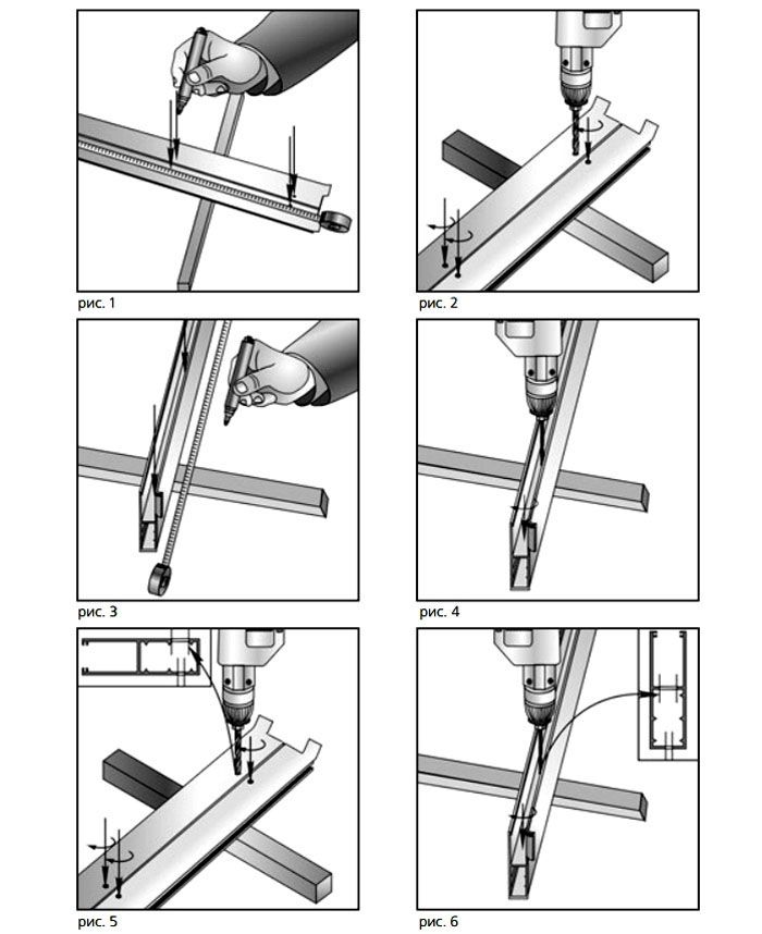 Esquema para marcar los orificios de montaje en las guías.