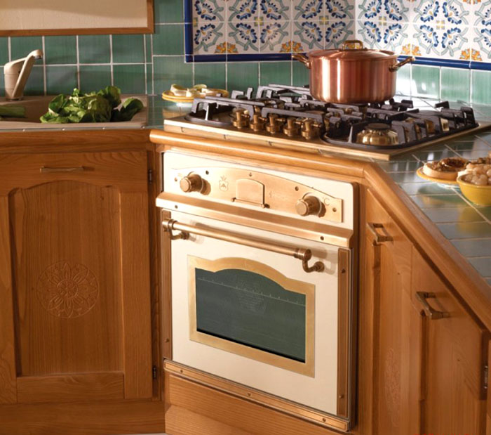 A built-in oven can be placed in a corner if the size of the room allows it to be installed in a different place, or this corresponds to the designer's intention