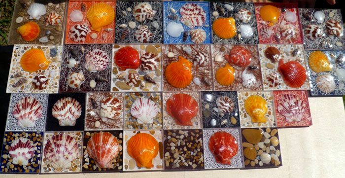 Πάνελ τοίχου με φυσικά κελύφη και βότσαλα