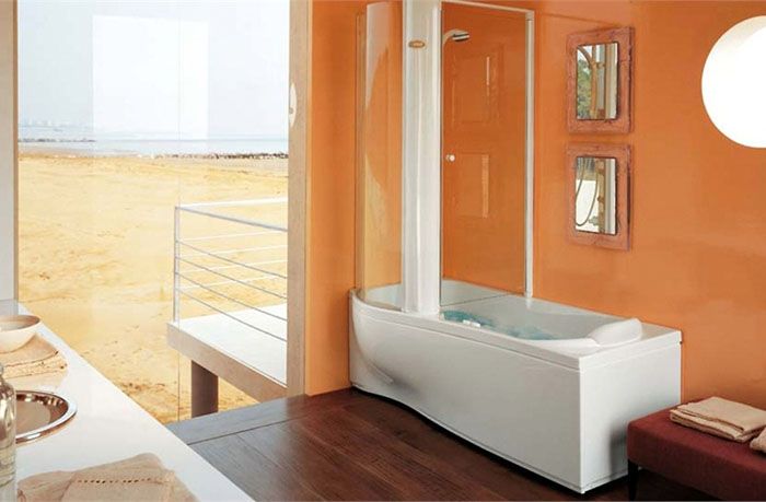 Douchecabine met ligbad model TWIN TOWER CORNER neemt weinig ruimte in beslag en is comfortabel in gebruik