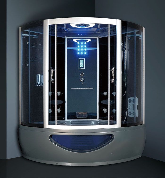 Een douchecabine met ligbad kan worden uitgerust met een jacuzzi en een infrarood bestralingssysteem, communicatie- en media-apparaten