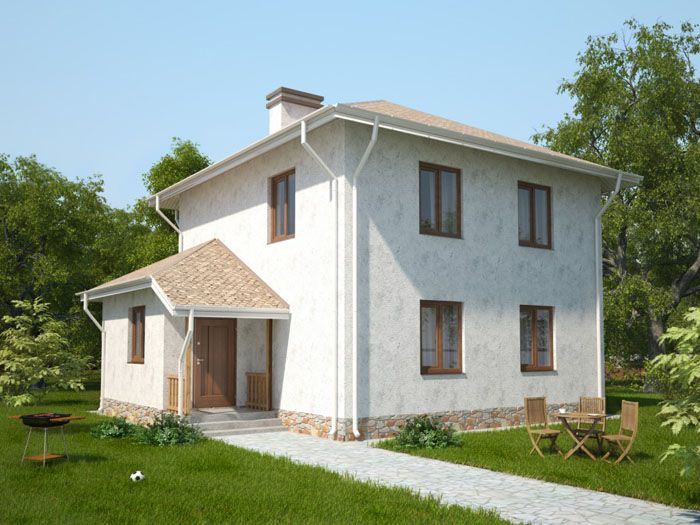 House project 10 × 10 m, two-story aerated concrete