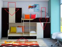 Такъв комплект мебели може да бъде направен по поръчка. В този случай размерите и оборудването на двуетажно легло с диван се определят от първоначалното техническо задание