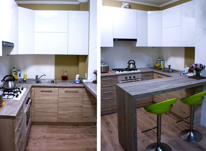 Untuk meletakkan dapur dalam bentuk huruf P, diperlukan ruang yang cukup. Komponen tambahan khas - kaunter bar