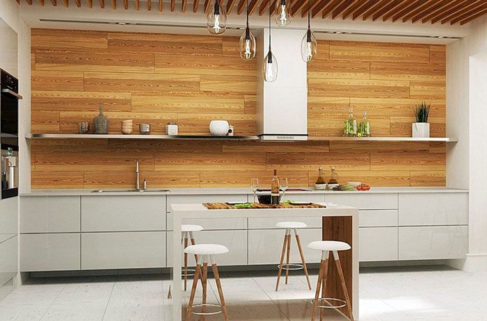 Daripada menggantung kotak, rak terbuka dipasang. Set perabot yang dibuat dalam bentuk sederhana digunakan. Pilih peralatan yang diperlukan dengan berhati-hati