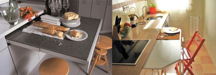 Pull-out table shelves