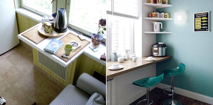 Wide window sill serves as a dining table