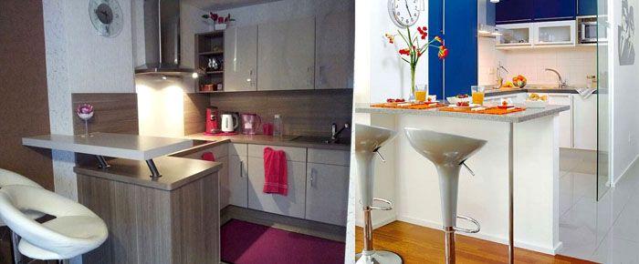 Photo of bar counters of different designs in small kitchens