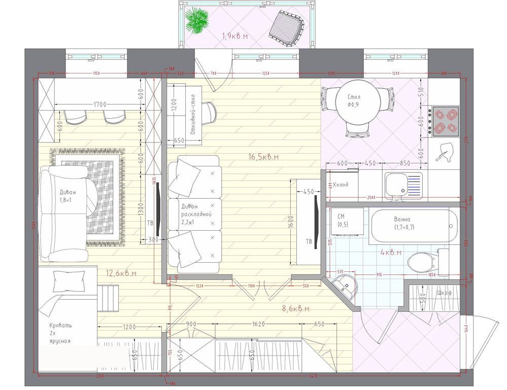 L'extension du salon se fait en combinant avec d'autres pièces: salle à manger, cuisine, balcon vitré