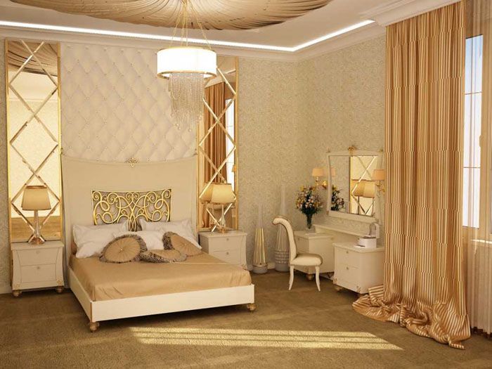 Bed, pillows, curtains - designers achieve the best effect precisely with a careful choice of color combinations