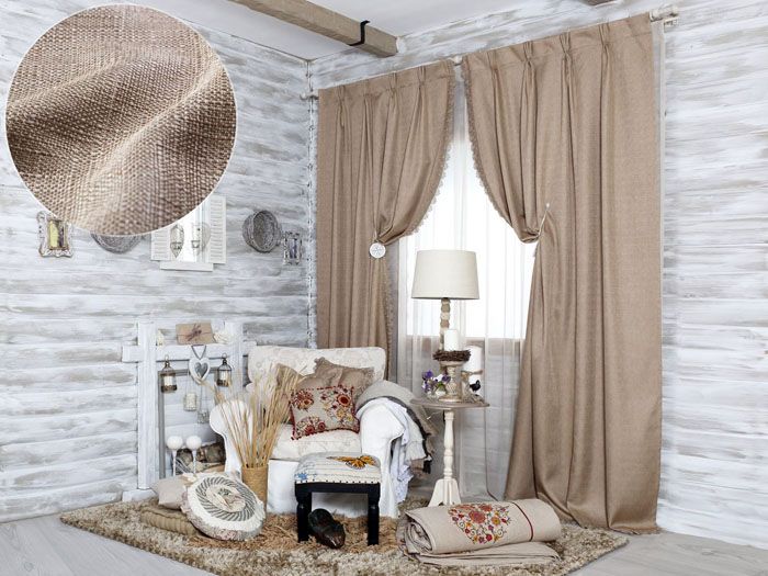 Beige and brown burlap curtains fit into the interior of several styles at once