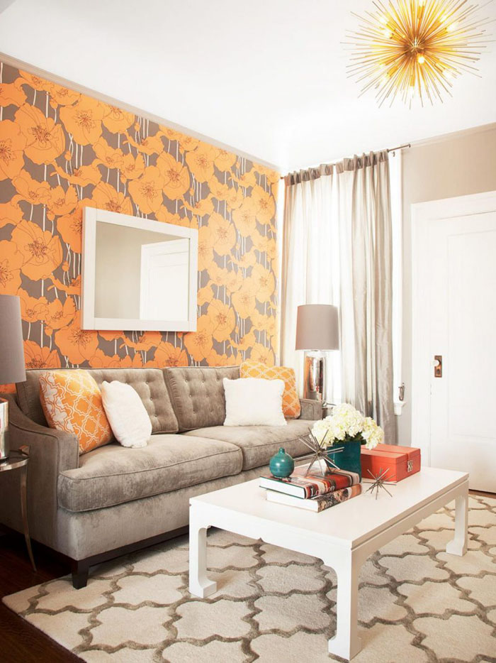 A bright peach color makes beige not impersonal, but a harmonious addition