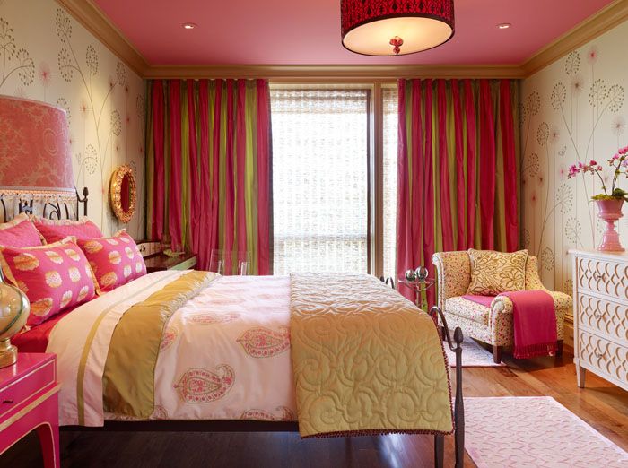 An extravagant pink color in textiles hides beige a little, however, many people like this combination.