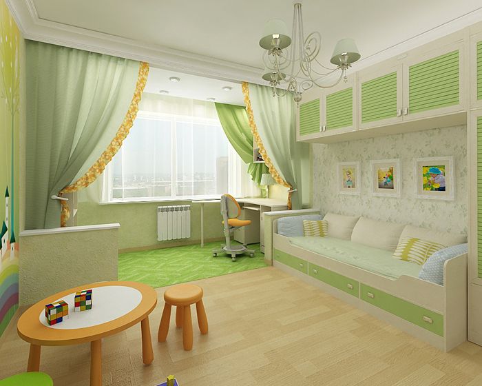 This interior option for a schoolgirl is designed in a delicate color palette.