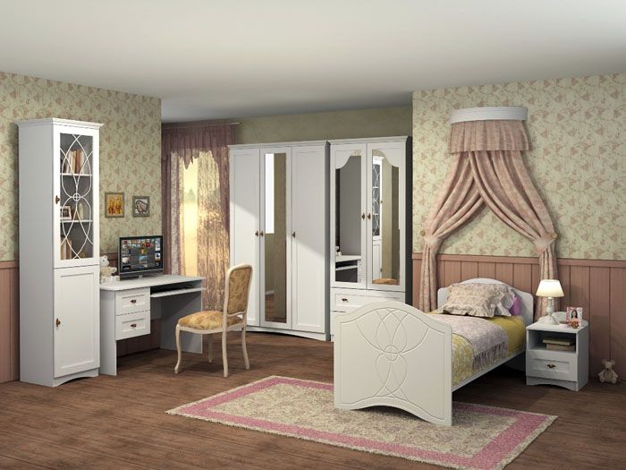 If we take warm colors as a basis, then the bedroom immediately turns into a cozy nest. The carved patterns on the furniture do not look pretentious, the soft light from the night lamp next to the bed does not irritate the eye: here you want to enjoy the silence