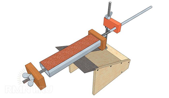 A sketch of a device for sharpening knives with an adjustable sharpening angle, available for DIY at home