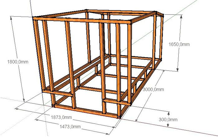 Sketch of the frame of a mobile bath to be placed on a car trailer