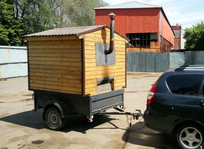 Mini-steam room on a single axle trailer