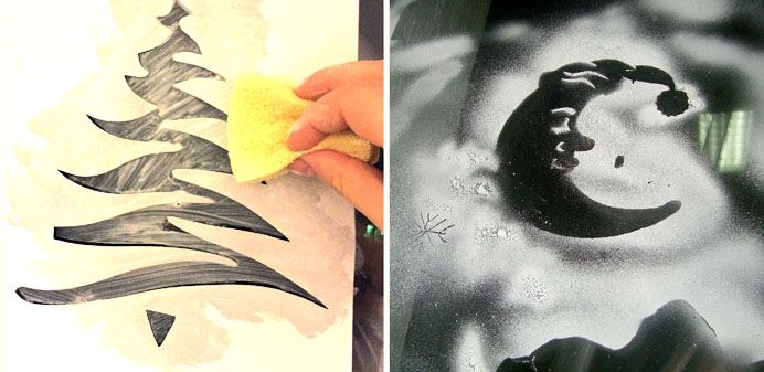 Luăm o pastă de dinți albă și un șablon descărcat de pe Internet. Pulverizați pastă ușor diluată în apă pe șablon cu o perie inutilă și obțineți un Oscar pentru cea mai bună interpretare a rolului Frost