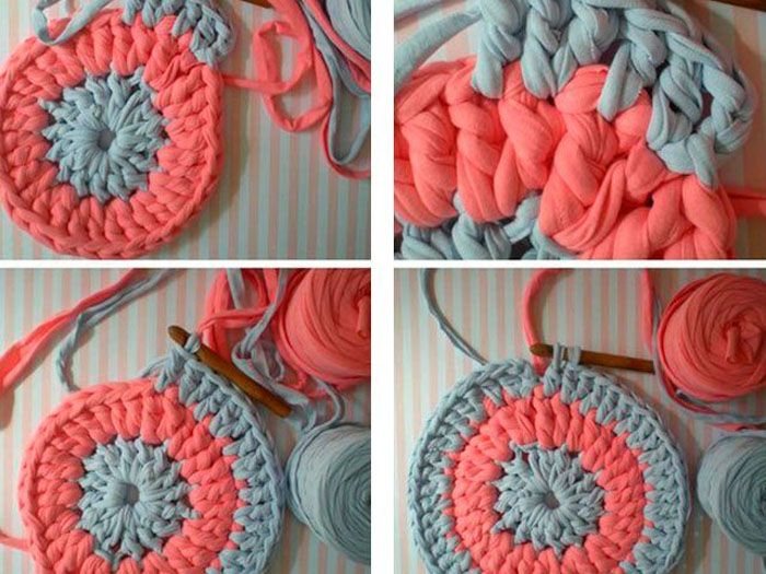 O altă versiune colorată a covorului bricolaj din lucruri vechi, croșetată