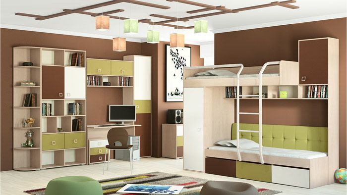 Modulair meubilair voor een kinderkamer voor een jongen is handig, want zodra je wilt veranderen, is het voldoende om de elementen anders te combineren