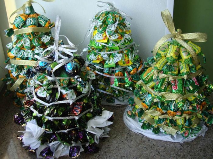 Several Christmas trees with different tastes of sweets will be a welcome New Year's decor of rooms in a house with children