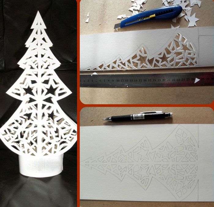 Μπορείτε να δημιουργήσετε ανεξάρτητα ένα πρότυπο για το vytynanka για το νέο έτος οποιουδήποτε σχήματος και μεγέθους, είτε πρόκειται για ένα σπίτι, ένα χριστουγεννιάτικο δέντρο ή ένα ρολόι με κτύπους