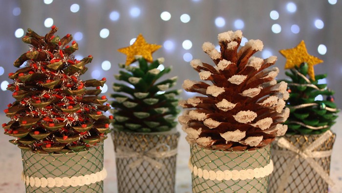 Направи си сам коледни занаяти от конуси: снимка