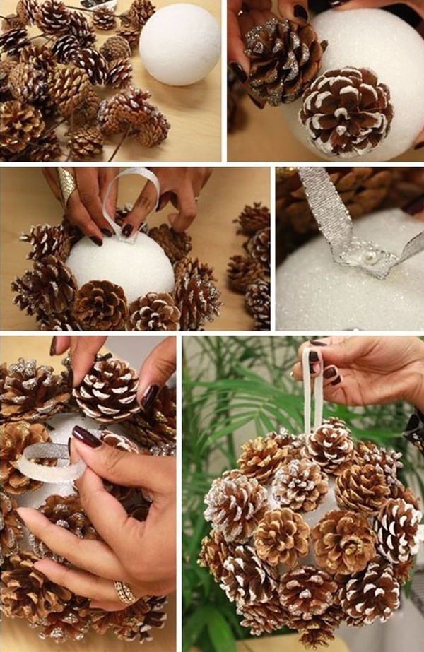 Интересна идея за направата на голяма коледна топка. Съцветието не винаги има удобен крак, който може да се вкара в основната топка. Излизаме от ситуацията с помощта на горещо лепило