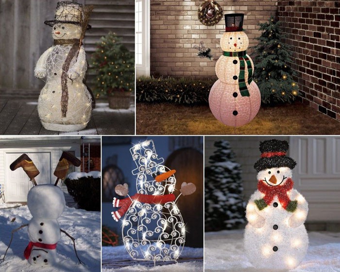 Snowmen can be bought, made from wire, cups, fabric and LED lights