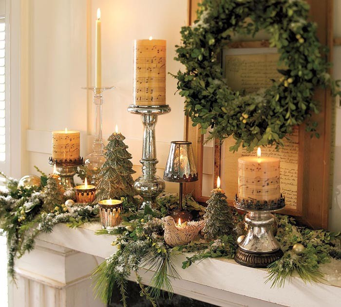 It is customary to decorate the fireplace with coniferous products.