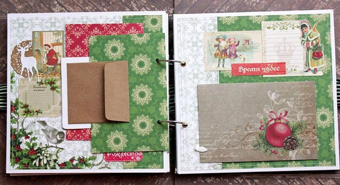 Machine stitching looks great. All decor is placed on the pages until assembly