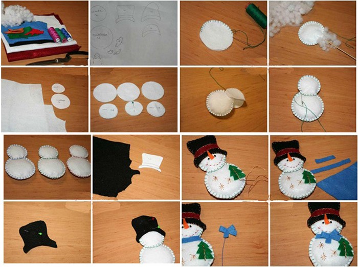 A beautiful work is also obtained from a cotton pad and pieces of cotton wool. You can make many products at once and decorate the Christmas tree with them for the holiday