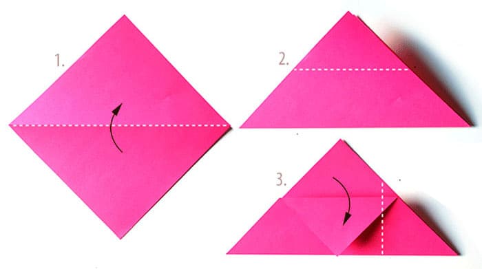 Începem munca obținând un pătrat și câteva falduri conform schemei