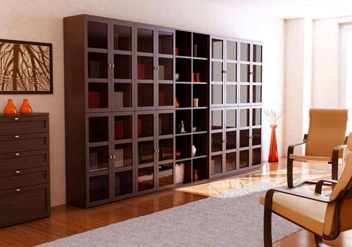 The depth is 15-35 cm.Depending on the format of the books, indicators are chosen from a smaller value to a larger one.