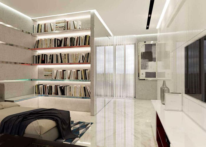 Since the weight of all the books placed on the shelves is impressive, the rack is attached to the wall for stability.