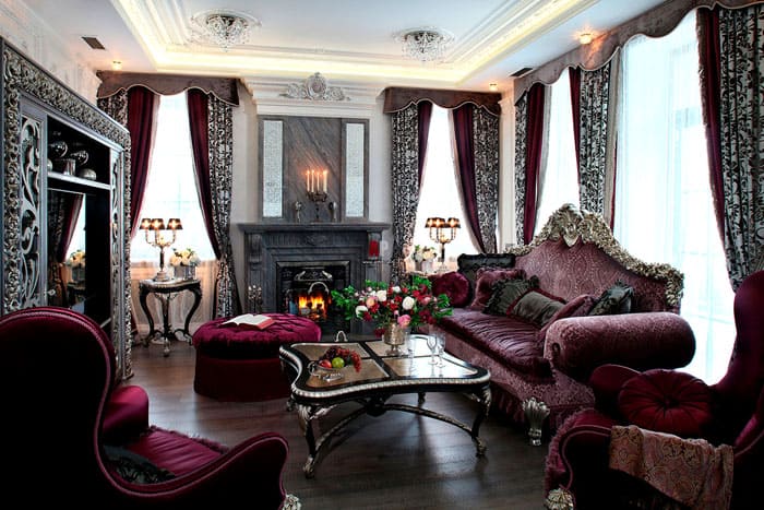 If at first glance it seems as if you are going back several centuries, then a second glance will reveal modern multi-level ceilings with illumination, which favorably illuminates a somewhat dark color scheme