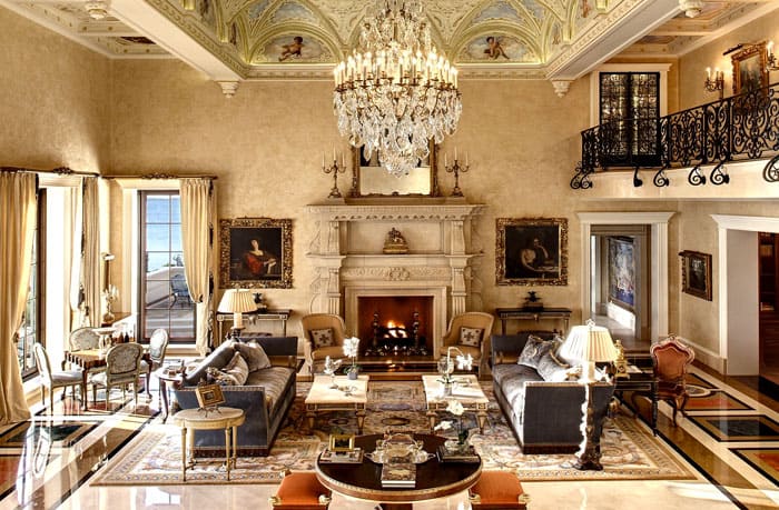 There are often murals or modern color prints on the ceiling and walls