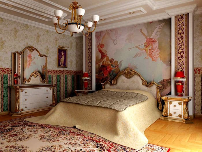 Art lovers and connoisseurs will love the baroque bedroom with traditional frescoes, albeit made with modern technology
